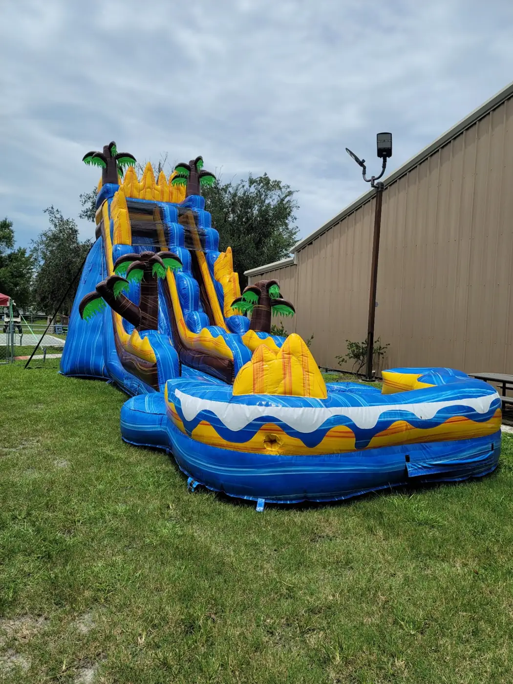 MJT tropical water slide with a curved splash pool