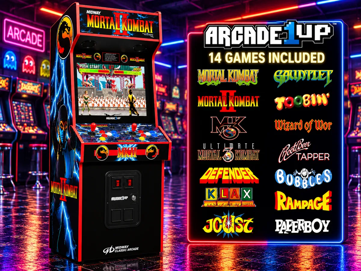 Mortal Kombat stand-up arcade game cabinet