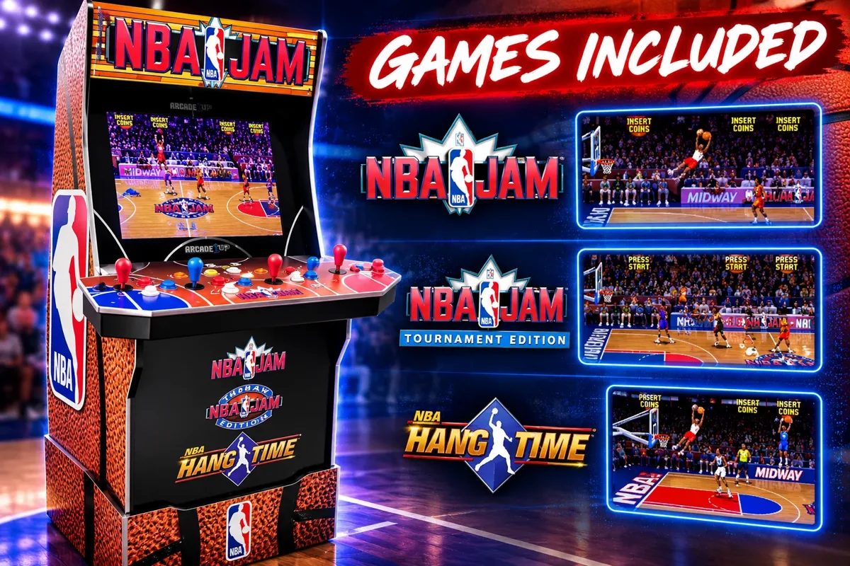 NBA Jam 4-player Arcade1Up arcade machine rental with NBA Jam, Tournament Edition and NBA Hangtime from Millers Jump Time.