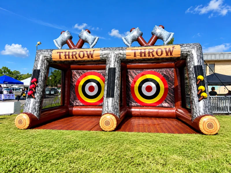 Double Lane Axe Throw inflatable rental with two side-by-side targets and foam axes